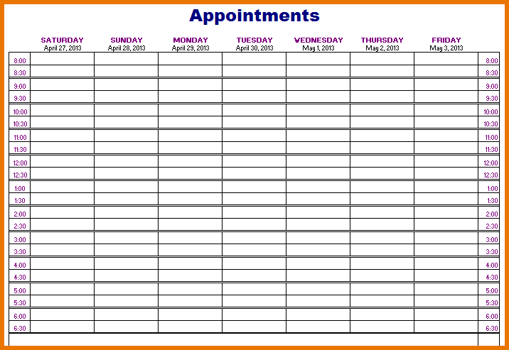 weekly appointment book template   April.onthemarch.co