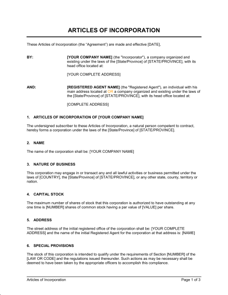 business article template articles of incorporation template 