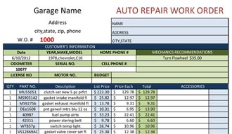 Auto Repair Order Template