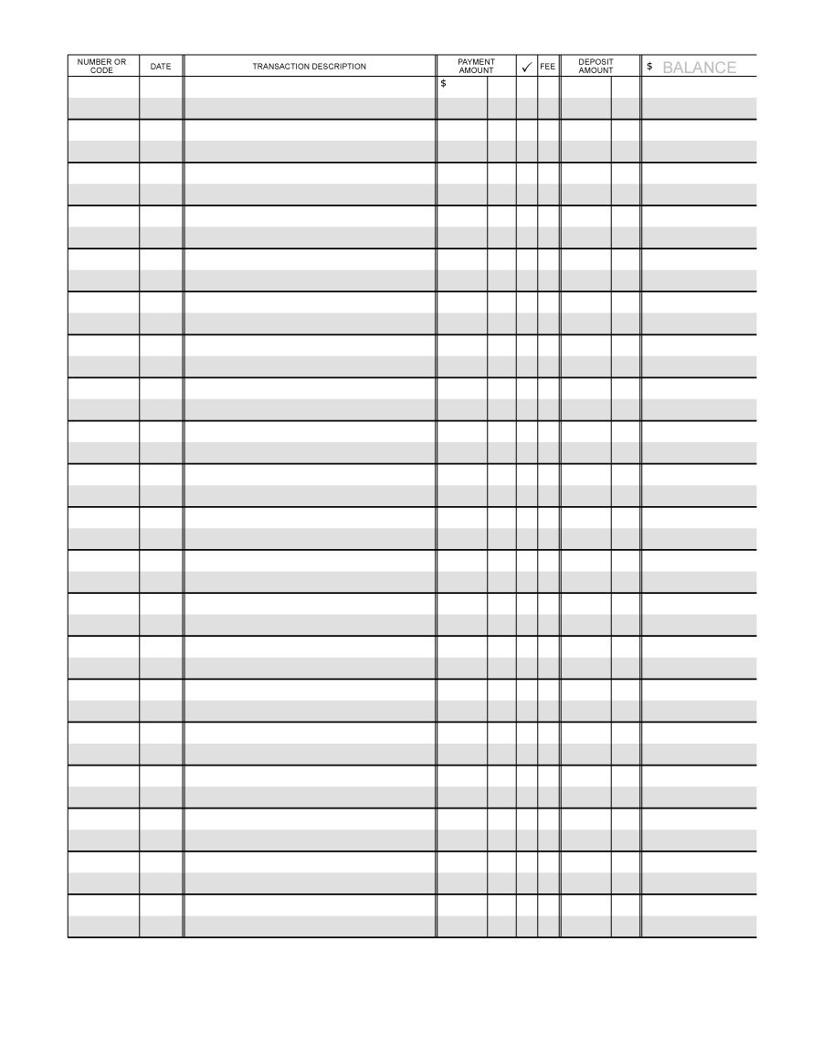 Free Excel Checkbook Register   Printable