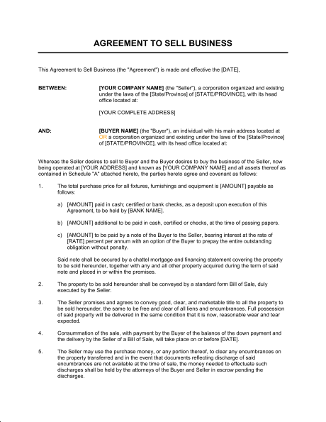 agreement of purchase and sale of business assets template bill of 