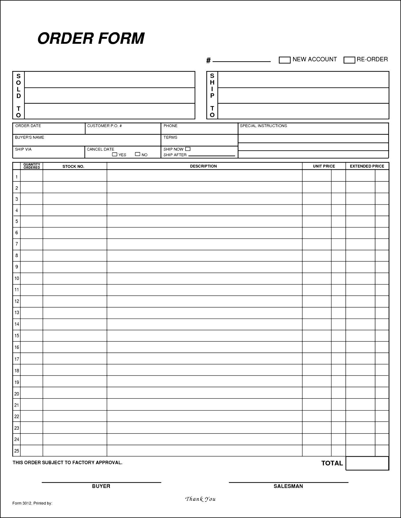 Free Blank Order Form Template | Besttemplates123 | Sample Order 