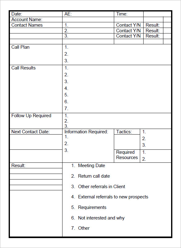 free sales call report template