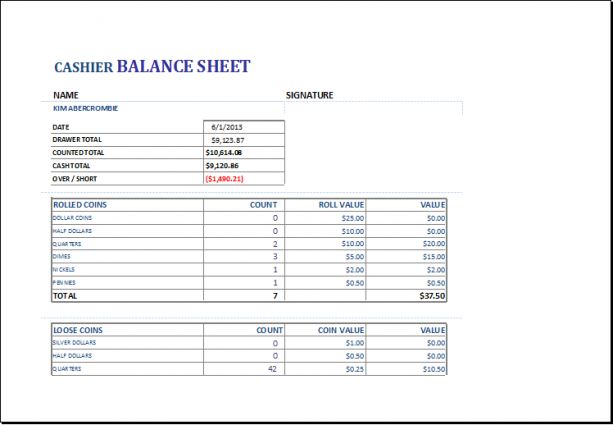 Excel Templates (good Cash Drawer Balance Sheet #5) | L marketing 