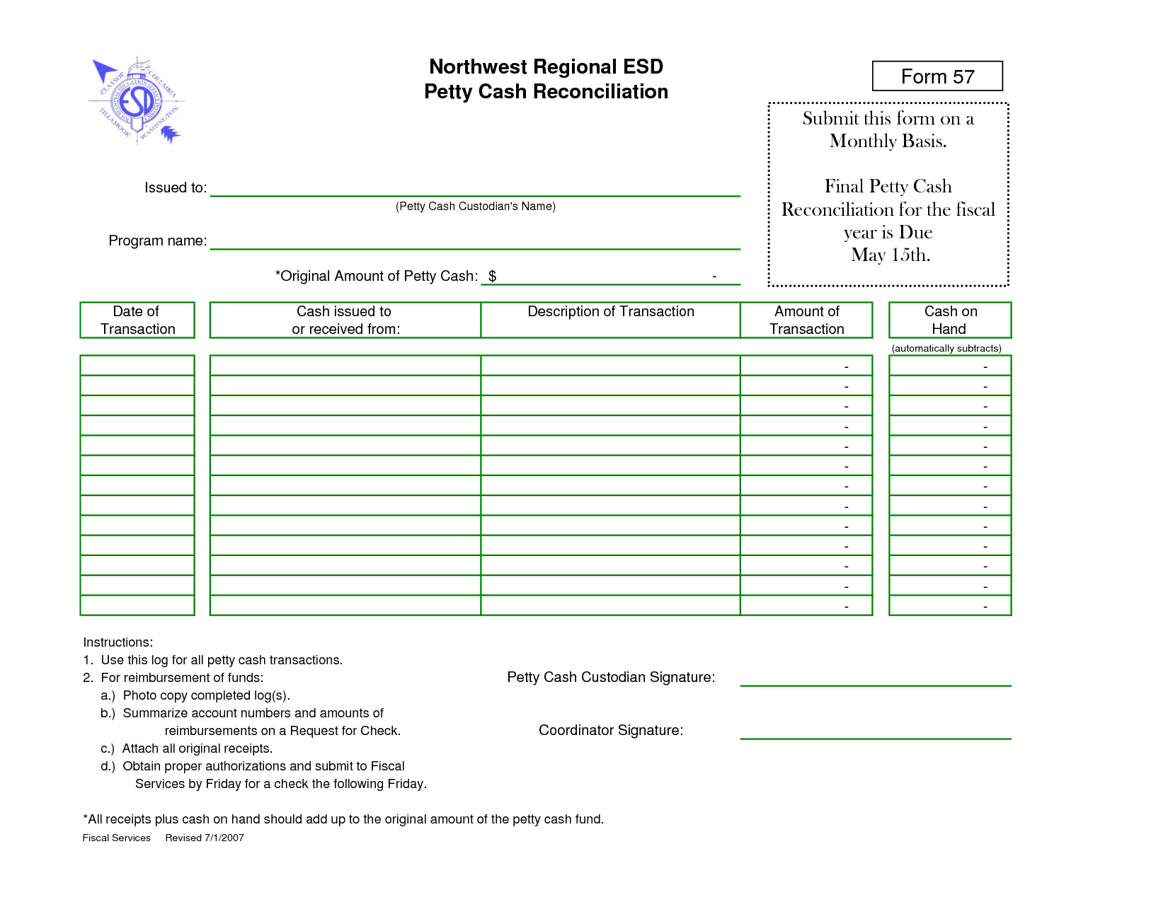 Petty Cash Reconciliation Form   Fill Online, Printable, Fillable 