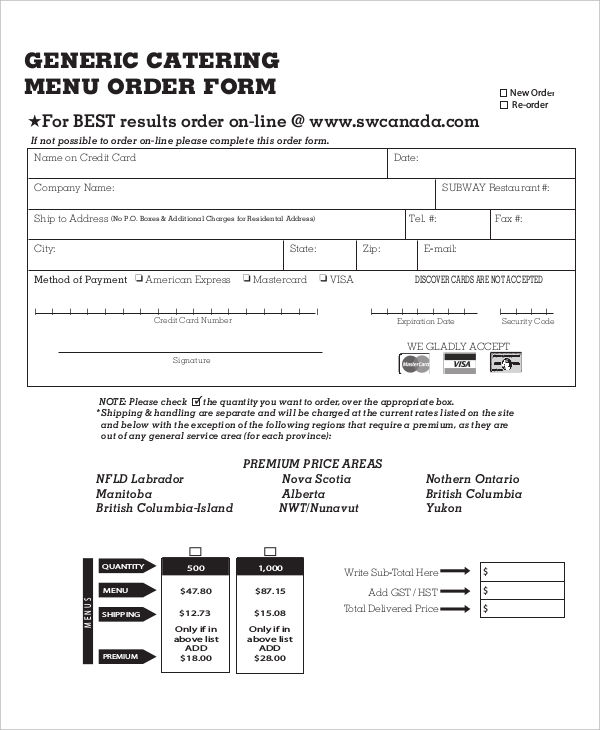 catering order form template 14 catering order forms free samples 