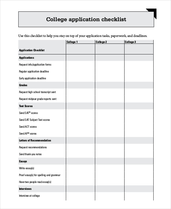 Application Checklist Templates   10 Free Samples, Examples Format 