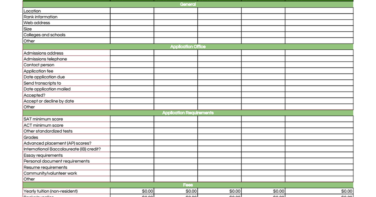 College Application Checklist Template   Google Sheets