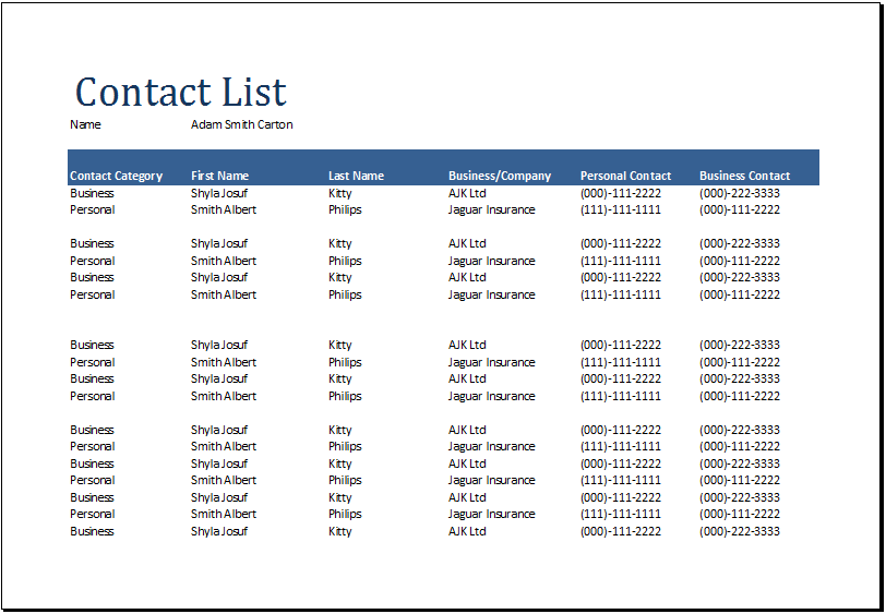 contact list template excel   Kleo.beachfix.co