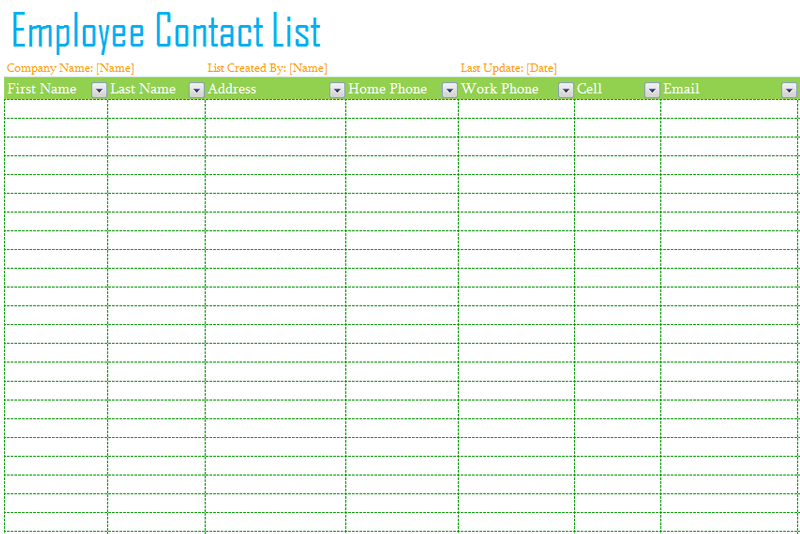 Professional employee contact list template in MS Excel | List 