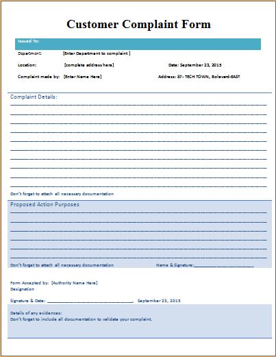 complaint form template ms word consumer or customer complaint 