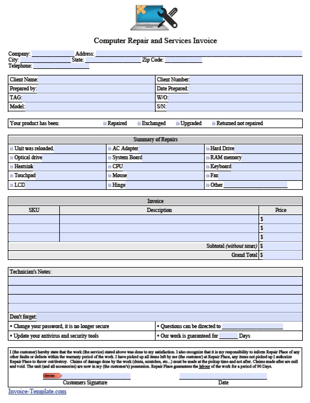 Computer Repair Form Template charlotte clergy coalition