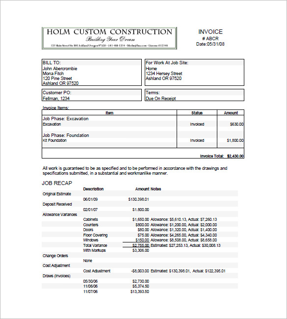 10+ Construction Invoice Examples & Samples