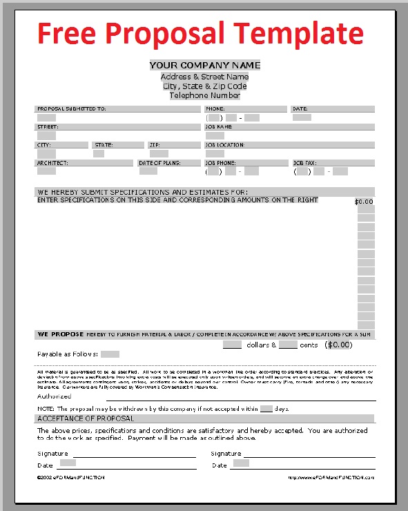 Free Print Contractor Proposal Forms | the free printable 