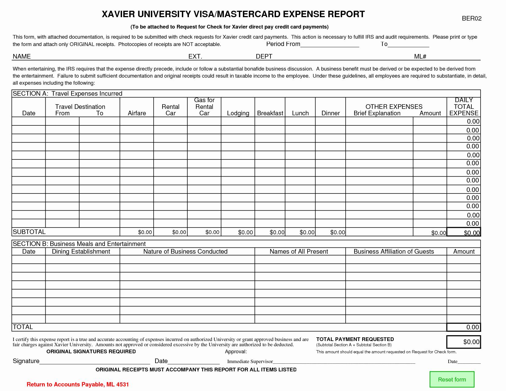 Expense Report Template and Business Credit Card Expense form Card 