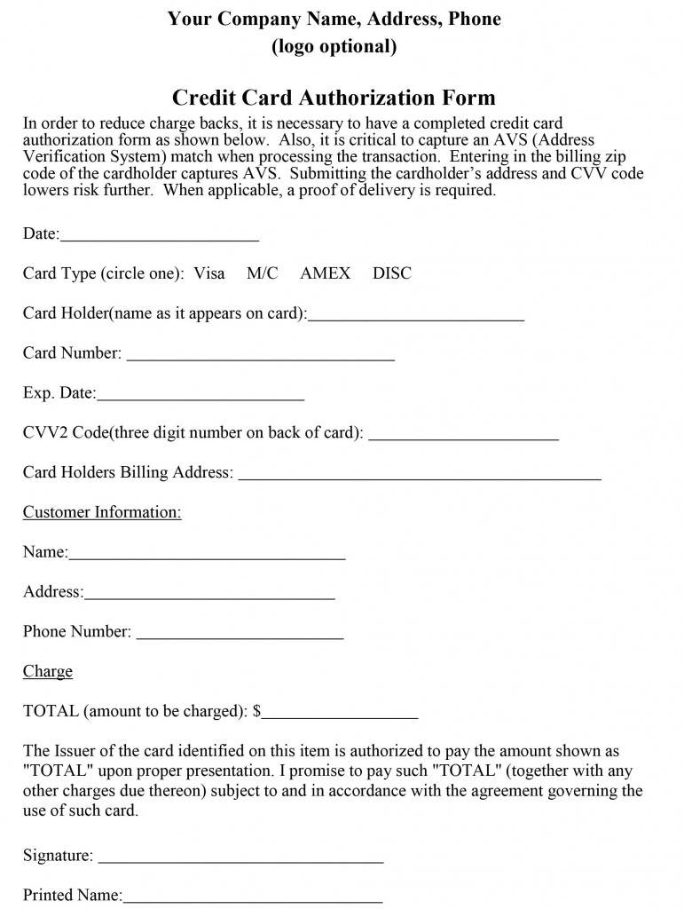 3rd PARTY CREDIT CARD AUTHORIZATION FORM