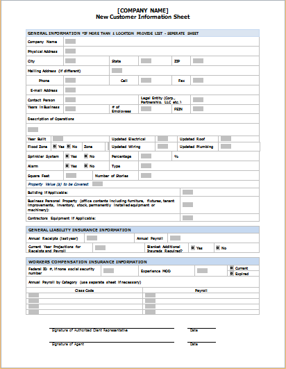 new customer information form template ms word customer 