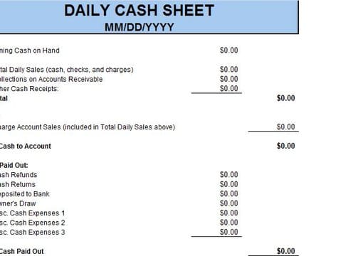 Give you the daily cash sheet excel template by Richardandrews