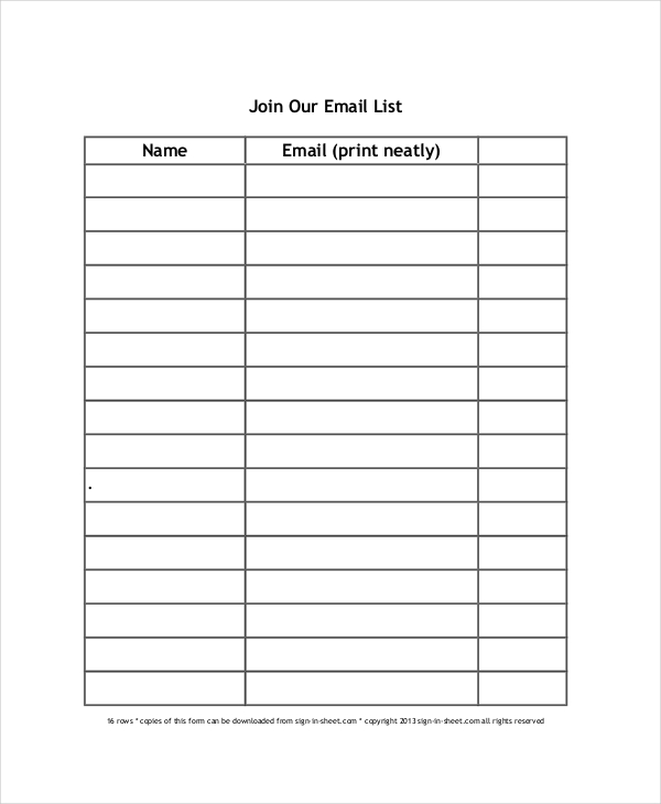 email sign up sheet template   28 images   email sign up sheet 