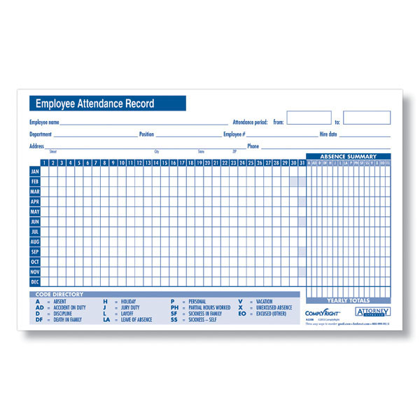 Stunning Employee Attendance Sheet Record with Blank Name and 