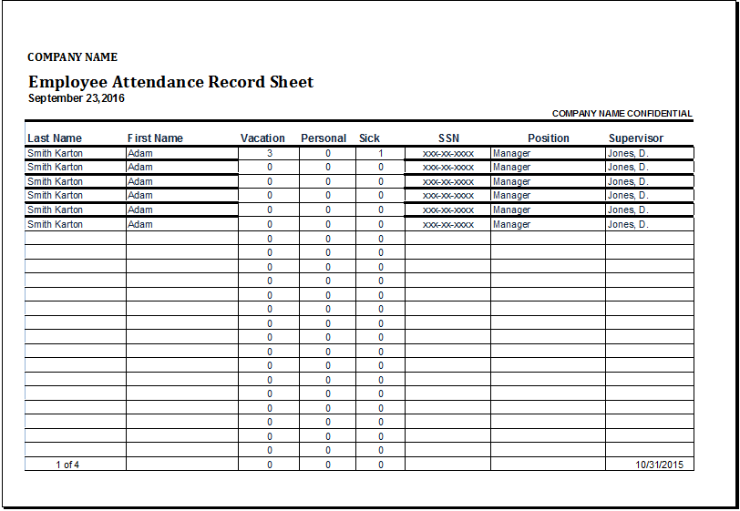 employee attendance record sheet at http://.wordexceltemplates 