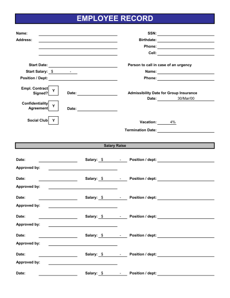 8+ Sample Employee Record Forms | Sample Templates