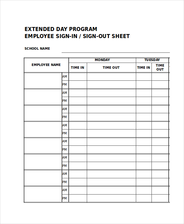 12 Sign Out Sheet Templates – Free Samples, Examples & Format 