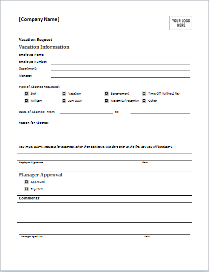 Vacation Request Form Templates   Frsc.us