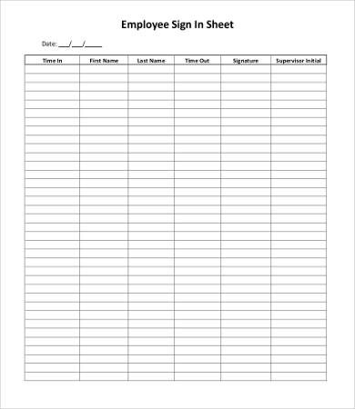 Employee Sign In Sheet Template