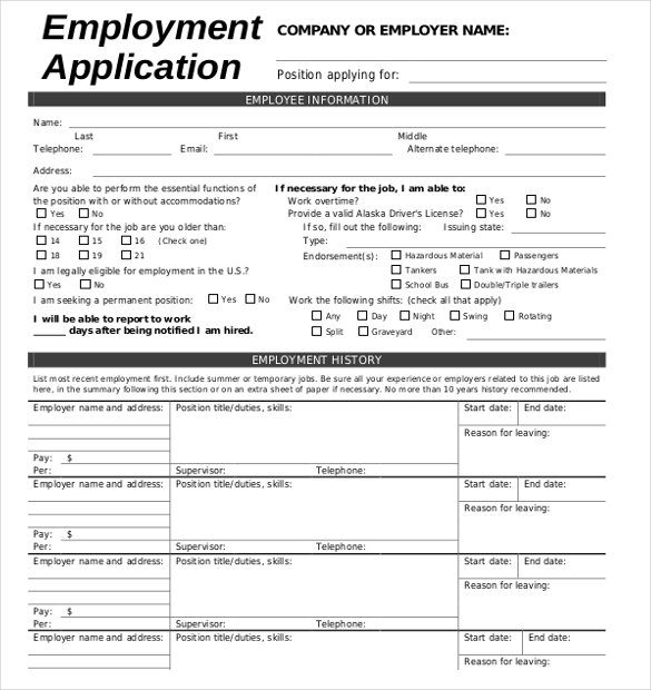employment application forms templates 21 employment application 