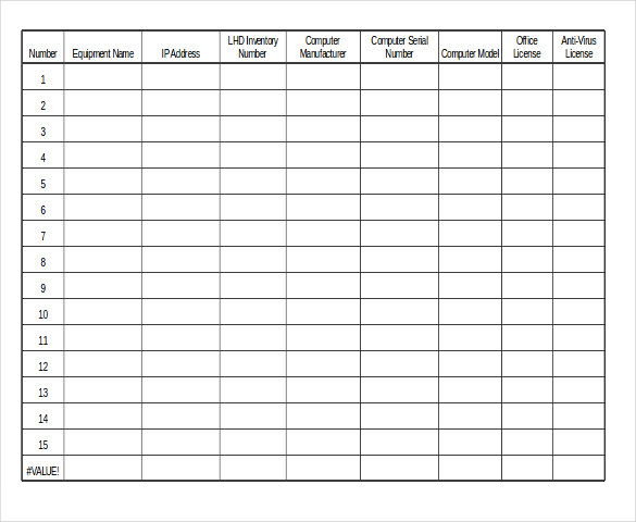 Free Wide Row Sports Equipment Inventory Form