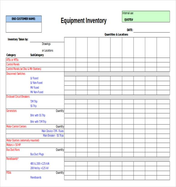 Checklist Equipment Inventory List   Template & Sample Form 