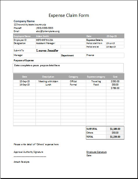Expense Reimbursement Form Template   Download Excel