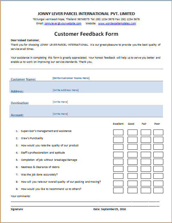 excel feedback form template   Kleo.beachfix.co