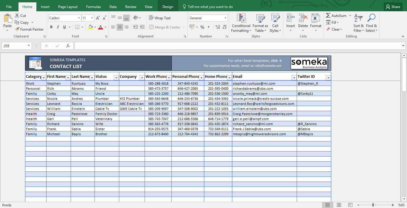 Contact List Template in Excel | FREE to Download & Easy to Print