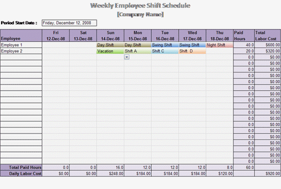 free employee scheduling template excel   Gecce.tackletarts.co