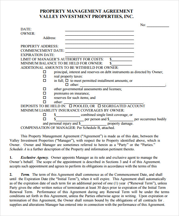 free property management forms templates management agreement 