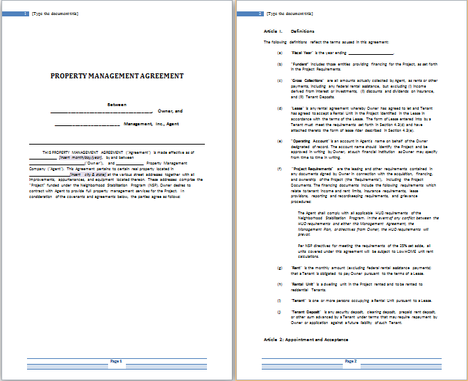 property management agreement template free property management 