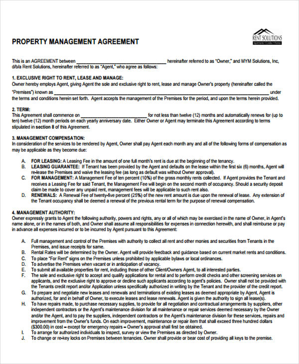free property management forms templates management agreement 