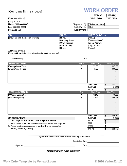 Free Work Order Form. Invoice Template For Create Invoice Form 