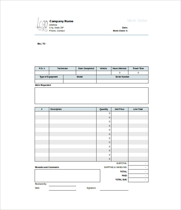 work order invoice template