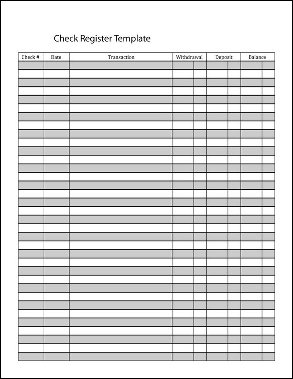 Full Page Check Register Template