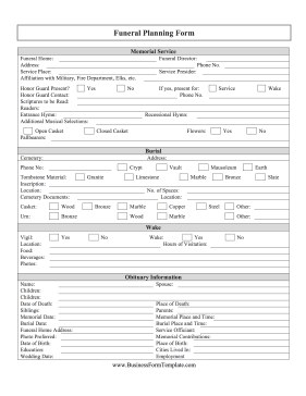 Funeral Planning Form Template