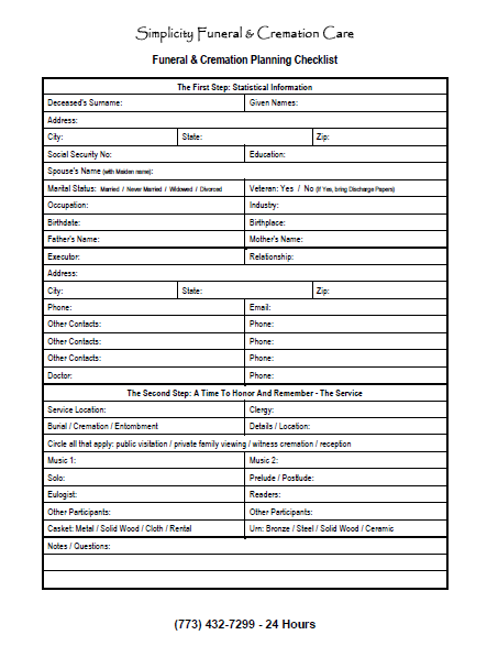 funeral planning form template