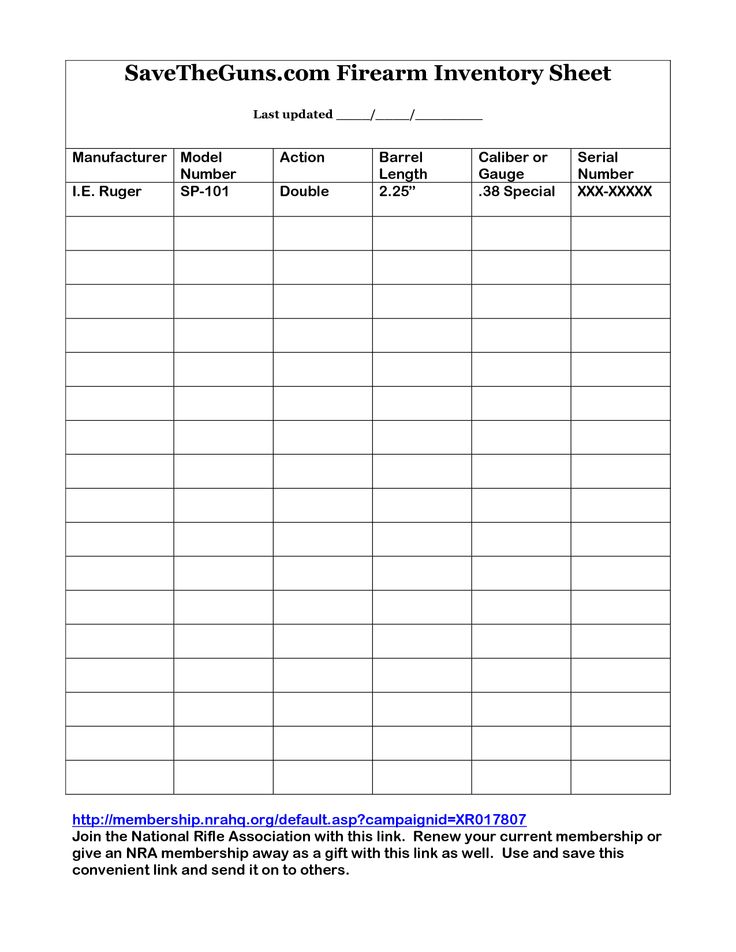 Printable Gun Inventory Form | firearm inventory sheet by 