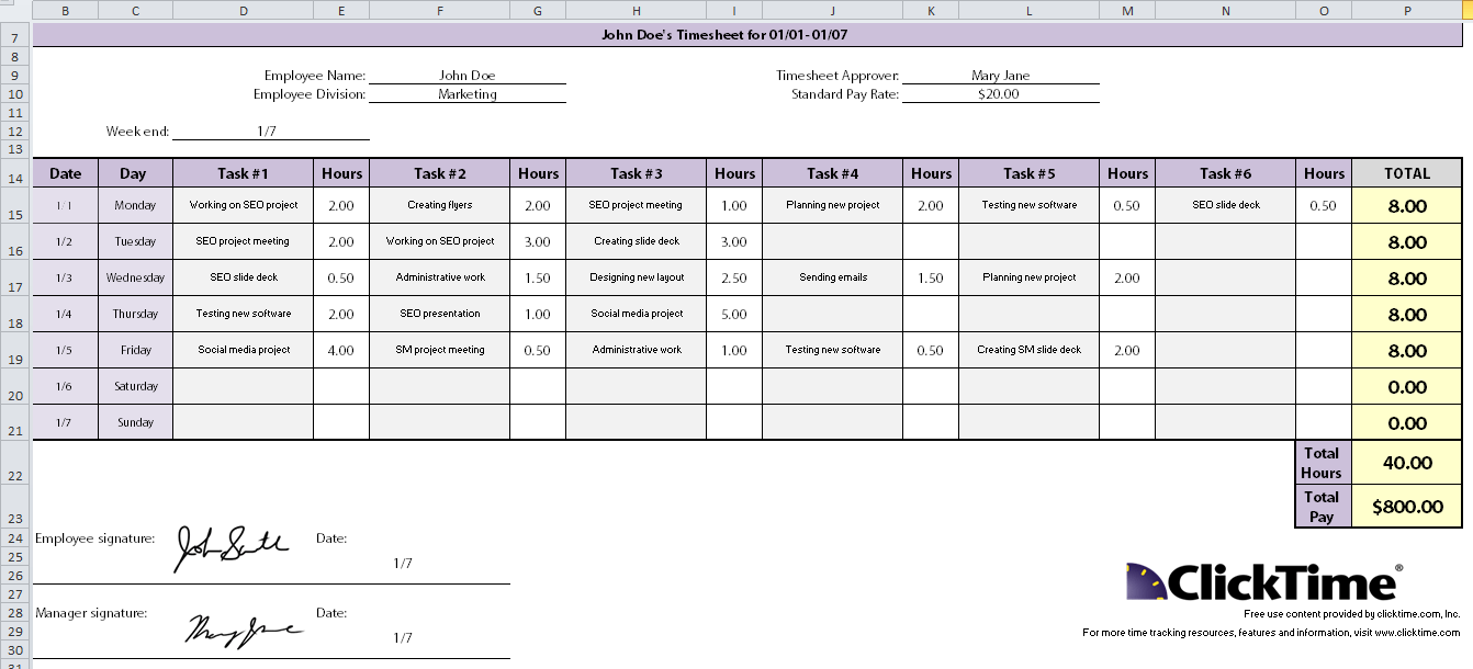 Time Tracking Template for Excel