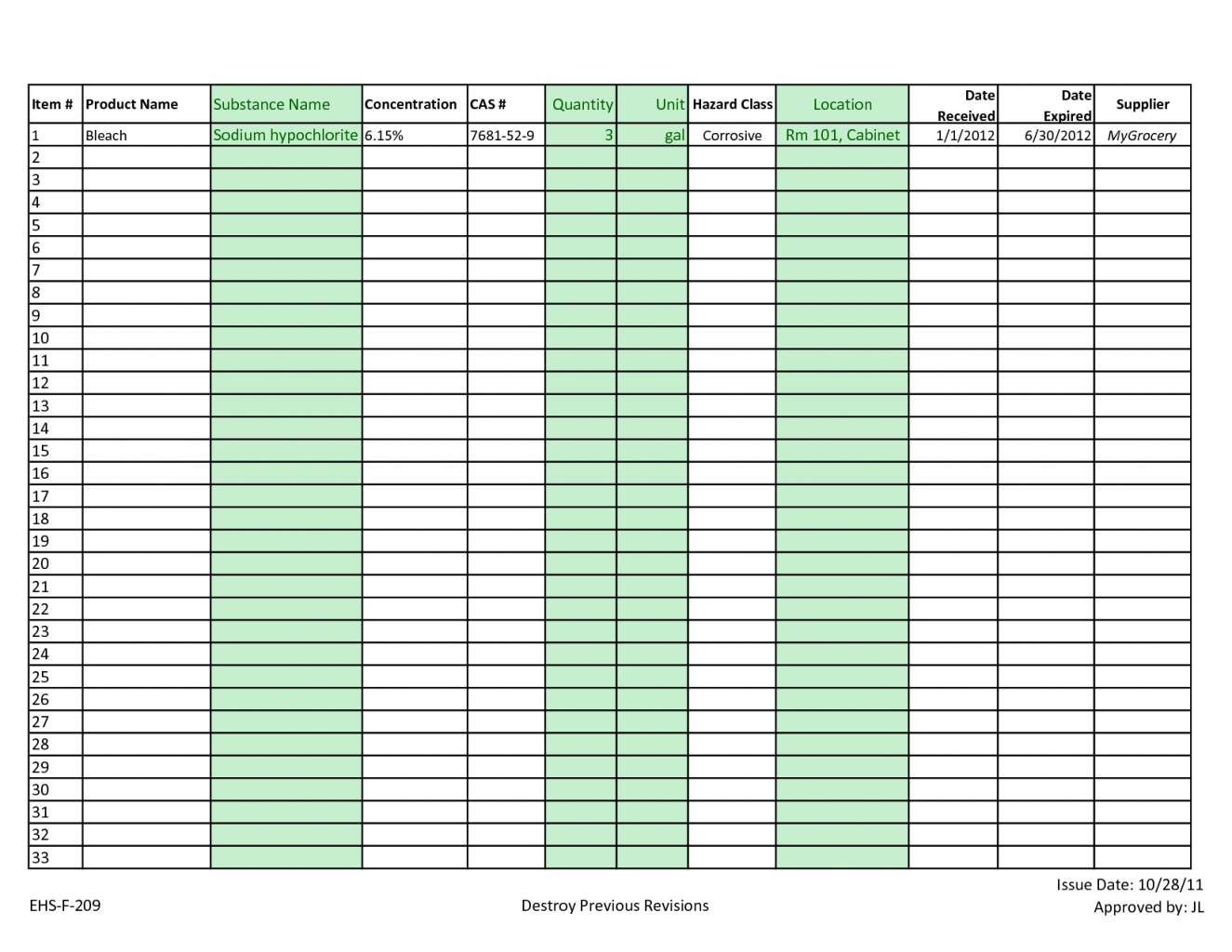 Inventory Control Template   Stock Inventory Control Spreadsheet