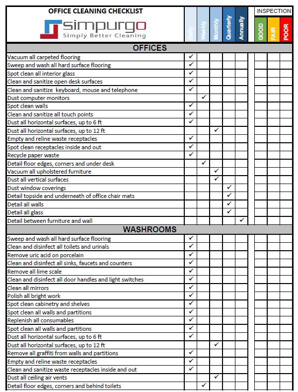 Cleaning Schedule Template For Office. Janitorial Checklist 