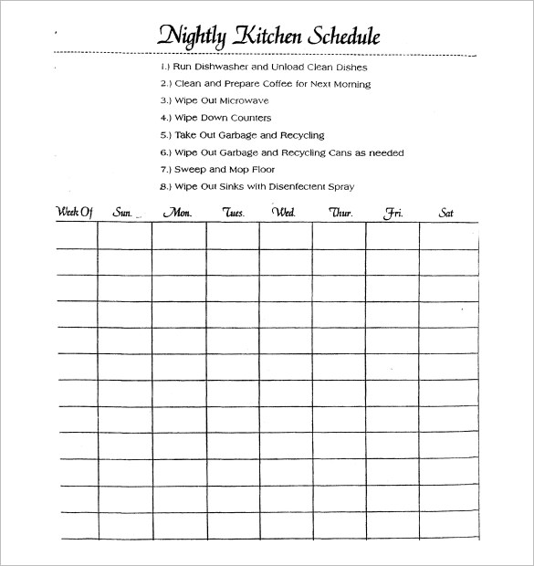 Kitchen Schedule Templates   15+ Free Word, Excel, PDF Format 