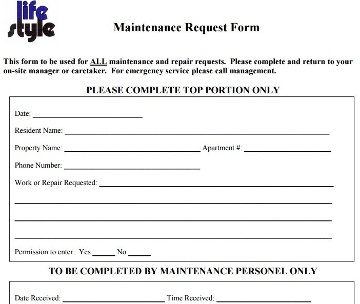 sample request form template maintenance request form template 
